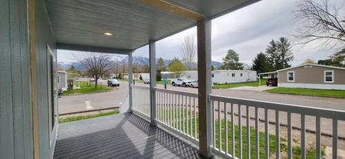 A view from the porch of a mobile home.