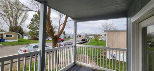 A view from the balcony of a mobile home.